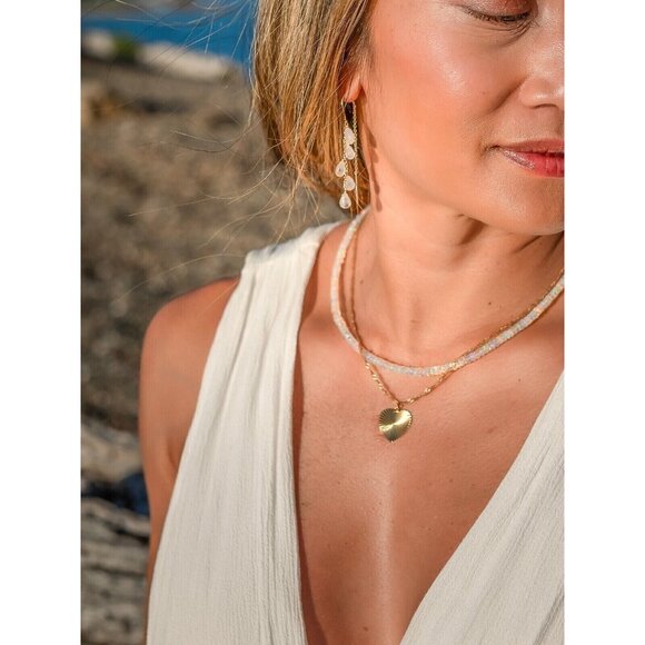 Rainbow Moonstone Threader Earrings Gemstone Dangle Earring Non-tarnish Gold - Picture 10 of 14